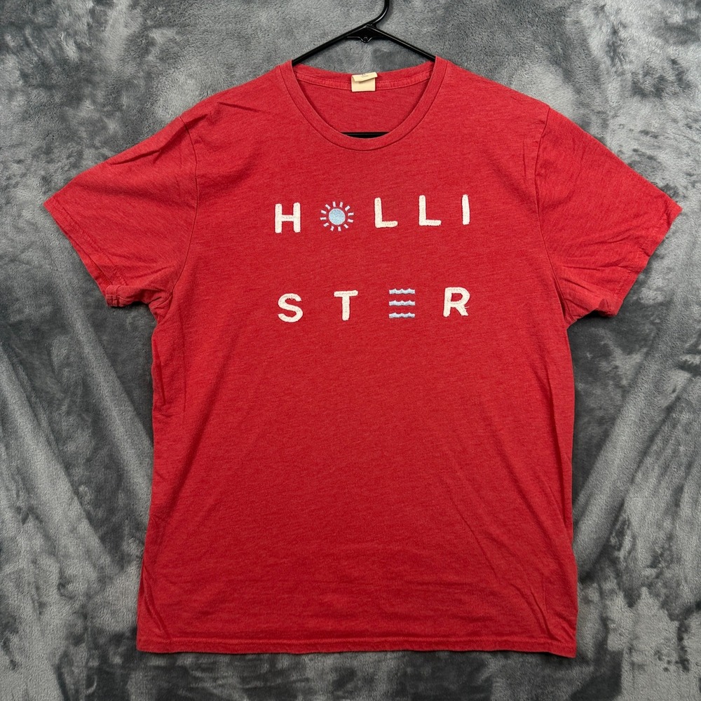 Hollister T-Shirt Mens XL Red Graphic Logo Short Sleeve Crew Neck California Tee